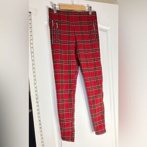 Zara Red Plaid Stretch Ankle Length Pants , Size Medium